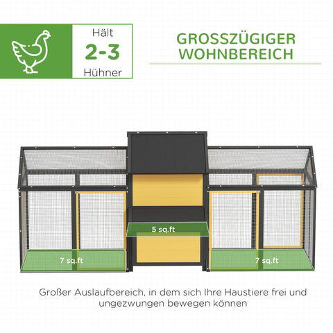 Rootz Small Animal Chicken Coop - Poultry Stable - Weatherproof Yellow Enclosure - Predator Protection - 247cm x 125cm x 113.5cm