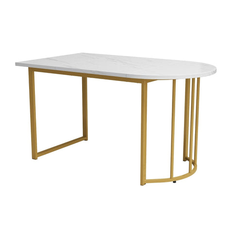 Rootz Modern Dining Table - Marbled Finish - Metal Legs - Durable & Stable - 138.5cm x 80cm x 75cm