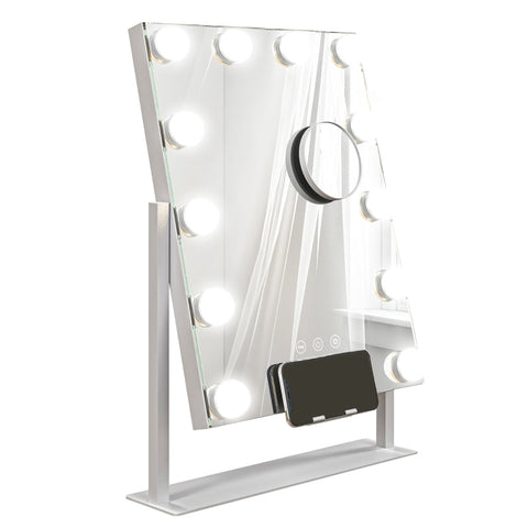 Rootz LED Makeup Mirror - Hollywood Vanity Mirror - Dressing Table Mirror - 12 LED Lamps - Adjustable Brightness - Cell Phone Holder - USB Port - 36.5cm x 45.5cm x 8.5cm