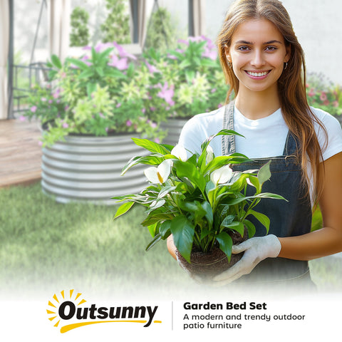 Rootz Set of 2 Round Elevated Plant Boxes - Garden Planters - Raised Beds - Optimal Drainage - 90 x 90 x 56 cm