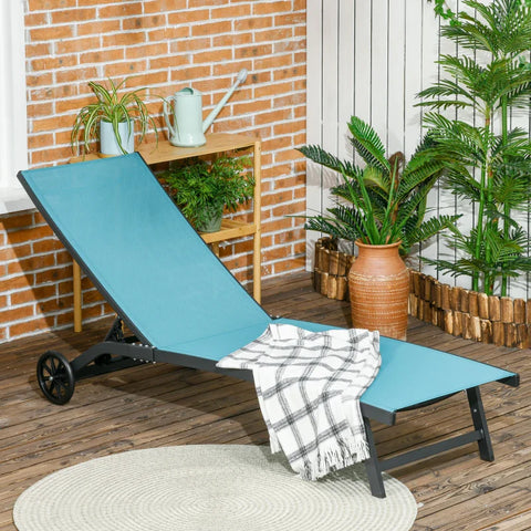 Rootz Sun Lounger - 5 Level Adjustable Backrest - Breathable Fabric - Aluminum Frame - Blue - 195 x 66 x 34 cm