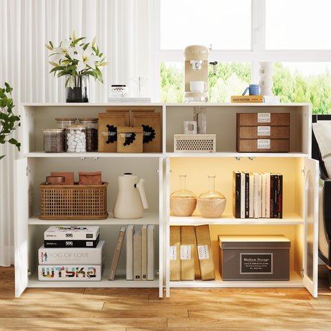 Rootz Sideboard Cabinet - Glass Display Cabinet - LED Storage Unit - Durability - 140cm x 35cm x 90cm