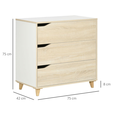 Rootz Chest of Drawers - Storage Cabinet - Dresser - Spacious 3 Drawers - 75 x 42 x 75 cm - Elegant White & Wood Look