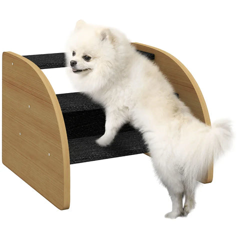 Rootz Pet Stairs - Dog Stairs - 3 Steps - Small Dog - Chipboard - Carpet Fabric - Oak + Black - 38.5cm x 38.5cm x 30cm