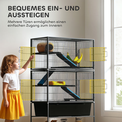 Rootz Small Animal Cage - Pet Cage - Rodent Enclosure - 5 Levels - Non-Slip Ramps - 88x48x150.5cm - Grey