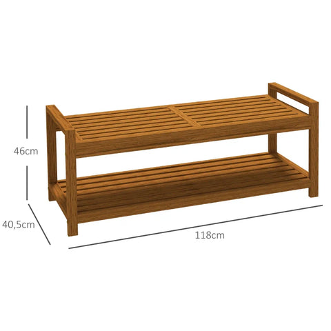 Rootz Garden Bench For 2 People - With Shelf - Acacia Wood - Slatted Seat - Acacia Wood - Teak - 118 x 40.5 x 46 cm