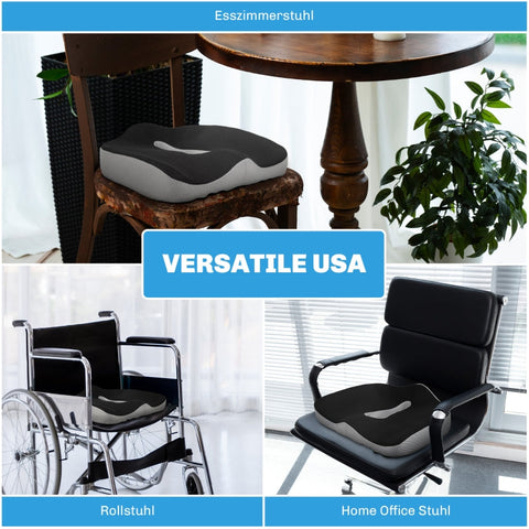 Rootz Memory Foam Orthopedic Seat Cushion - Coccyx Cushion - Chair Pad - Breathable Mesh Cover - Non-Slip Base - 44cm x 39cm x 13cm