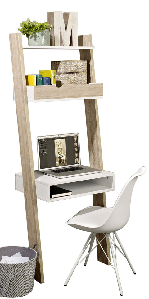 Rootz Wall Shelf with Desk - Practical Living Room Shelf - Study Shelf - Scratch-Resistant - 40cm x 65cm x 176cm