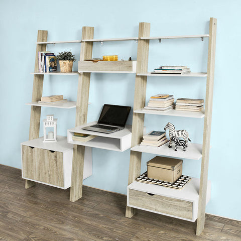 Rootz Wall Shelf with Desk - Practical Living Room Shelf - Study Shelf - Scratch-Resistant - 40cm x 65cm x 176cm