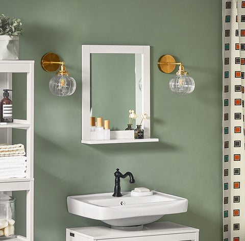 Rootz Bathroom Mirror with Shelf - Wall Mirror - Vanity Mirror - Timeless Design - Space-Saving - Versatile Storage - 40cm x 49cm x 10cm