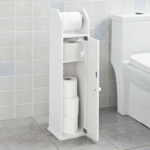 Rootz White Bathroom Cabinet - Toilet Paper Holder - Storage Organizer - Space-Saving Design - Air Circulation Feature - Approx. W20 x D18 x H78 cm