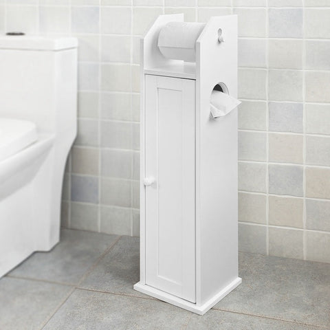 Rootz White Bathroom Cabinet - Toilet Paper Holder - Storage Organizer - Space-Saving Design - Air Circulation Feature - Approx. W20 x D18 x H78 cm