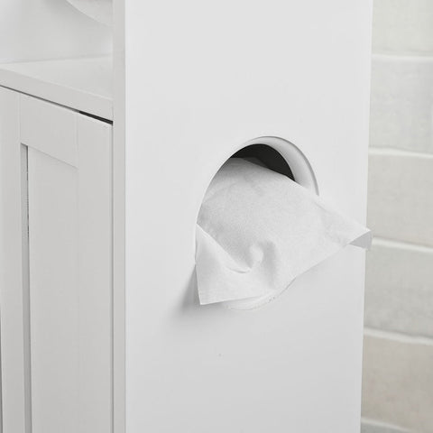Rootz White Bathroom Cabinet - Toilet Paper Holder - Storage Organizer - Space-Saving Design - Air Circulation Feature - Approx. W20 x D18 x H78 cm