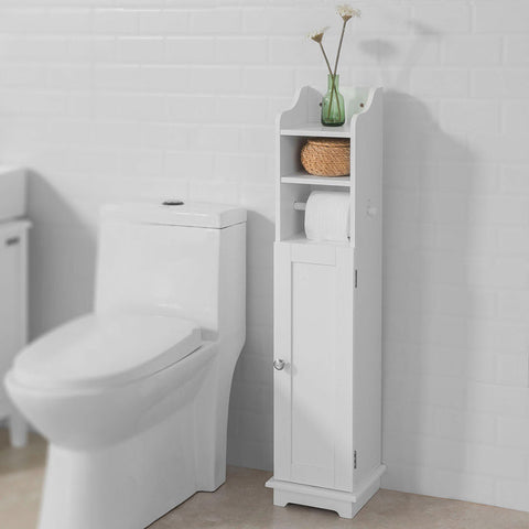 Rootz Bathroom Cabinet - Toilet Paper Holder - Storage Organizer - Space-Saving Design - Adjustable Shelves - White MDF - 20cm x 100cm x 20cm