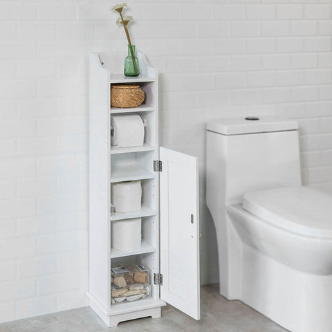Rootz Bathroom Cabinet - Toilet Paper Holder - Storage Organizer - Space-Saving Design - Adjustable Shelves - White MDF - 20cm x 100cm x 20cm