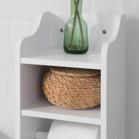 Rootz Bathroom Cabinet - Toilet Paper Holder - Storage Organizer - Space-Saving Design - Adjustable Shelves - White MDF - 20cm x 100cm x 20cm