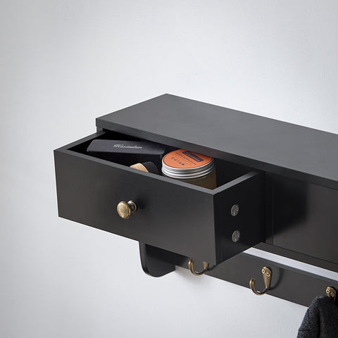 Rootz Wall Coat Rack with Drawers - Hanging Shelf - Entryway Organizer - Space-Saving Design - Eco-Friendly Material - 60cm x 27cm x 15cm