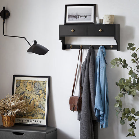 Rootz Wall Coat Rack with Drawers - Hanging Shelf - Entryway Organizer - Space-Saving Design - Eco-Friendly Material - 60cm x 27cm x 15cm