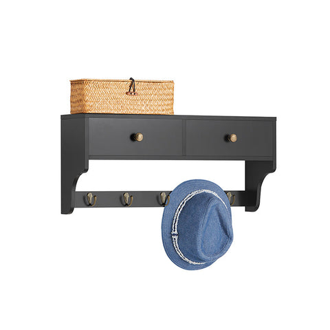 Rootz Wall Coat Rack with Drawers - Hanging Shelf - Entryway Organizer - Space-Saving Design - Eco-Friendly Material - 60cm x 27cm x 15cm