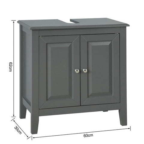 Rootz Sink Base Cabinet - Bathroom Storage - Vanity Cabinet - MDF Construction - Spacious with 2 Doors and 2 Shelves - Versatile Design - 60cm x 62cm x 30cm - Dark Gray