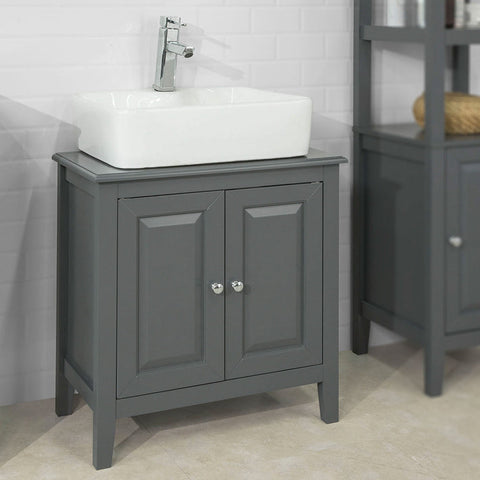 Rootz Sink Base Cabinet - Bathroom Storage - Vanity Cabinet - MDF Construction - Spacious with 2 Doors and 2 Shelves - Versatile Design - 60cm x 62cm x 30cm - Dark Gray