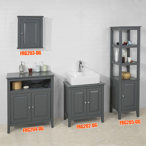 Rootz Sink Base Cabinet - Bathroom Storage - Vanity Cabinet - MDF Construction - Spacious with 2 Doors and 2 Shelves - Versatile Design - 60cm x 62cm x 30cm - Dark Gray