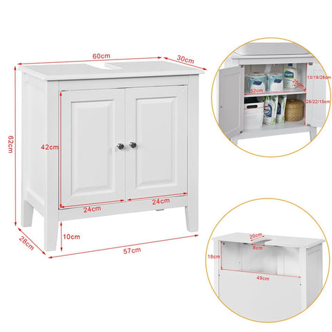 Rootz Modern Washbasin Cabinet - Bathroom Storage - Vanity Unit - MDF Construction - Spacious with 2 Doors and 2 Shelves - Ideal for Organizing - 60cm x 62cm x 30cm - White