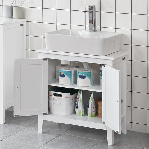 Rootz Modern Washbasin Cabinet - Bathroom Storage - Vanity Unit - MDF Construction - Spacious with 2 Doors and 2 Shelves - Ideal for Organizing - 60cm x 62cm x 30cm - White