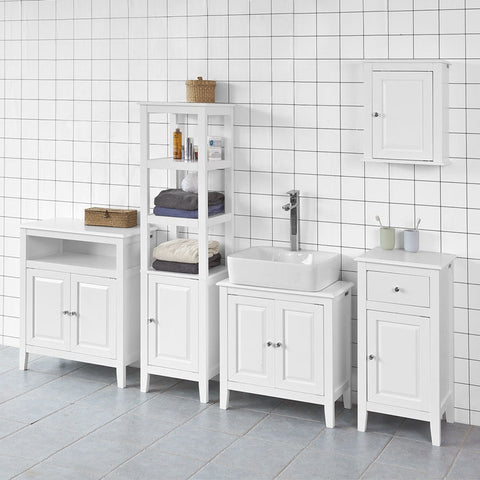 Rootz Modern Washbasin Cabinet - Bathroom Storage - Vanity Unit - MDF Construction - Spacious with 2 Doors and 2 Shelves - Ideal for Organizing - 60cm x 62cm x 30cm - White