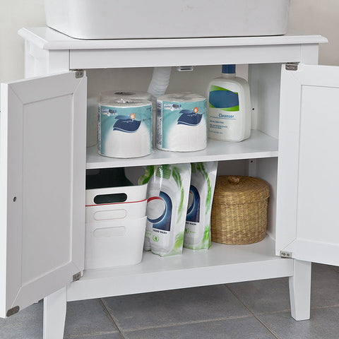Rootz Modern Washbasin Cabinet - Bathroom Storage - Vanity Unit - MDF Construction - Spacious with 2 Doors and 2 Shelves - Ideal for Organizing - 60cm x 62cm x 30cm - White