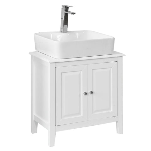 Rootz Modern Washbasin Cabinet - Bathroom Storage - Vanity Unit - MDF Construction - Spacious with 2 Doors and 2 Shelves - Ideal for Organizing - 60cm x 62cm x 30cm - White
