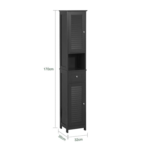Rootz Tall Bathroom Cabinet - Storage Tower - Bathroom Organizer - Air Circulating Slatted Doors - Mold Prevention - Ample Storage Space - 32cm x 170cm x 30cm
