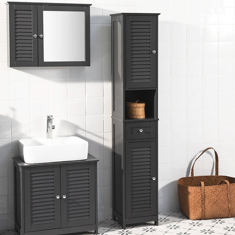 Rootz Tall Bathroom Cabinet - Storage Tower - Bathroom Organizer - Air Circulating Slatted Doors - Mold Prevention - Ample Storage Space - 32cm x 170cm x 30cm