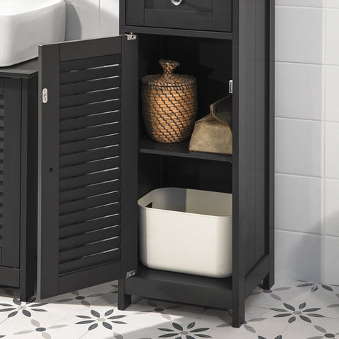 Rootz Tall Bathroom Cabinet - Storage Tower - Bathroom Organizer - Air Circulating Slatted Doors - Mold Prevention - Ample Storage Space - 32cm x 170cm x 30cm