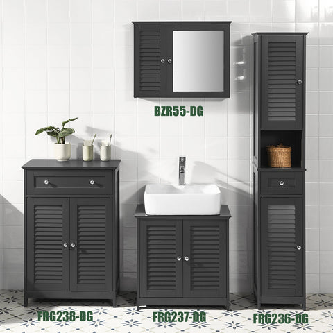 Rootz Tall Bathroom Cabinet - Storage Tower - Bathroom Organizer - Air Circulating Slatted Doors - Mold Prevention - Ample Storage Space - 32cm x 170cm x 30cm