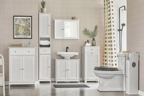 Rootz MDF Sideboard - Bathroom Dresser - Storage Cabinet - Air-Permeable Slatted Doors - Mold Prevention - Versatile Use - 60cm x 87cm x 35cm