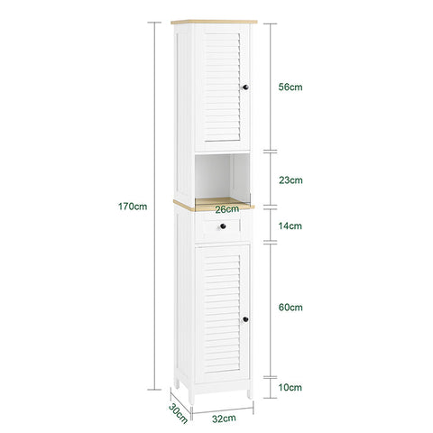 Rootz Tall Bathroom Cabinet - Tall Storage Cabinet - MDF Cabinet - Air Permeable Design - 32x170x30cm