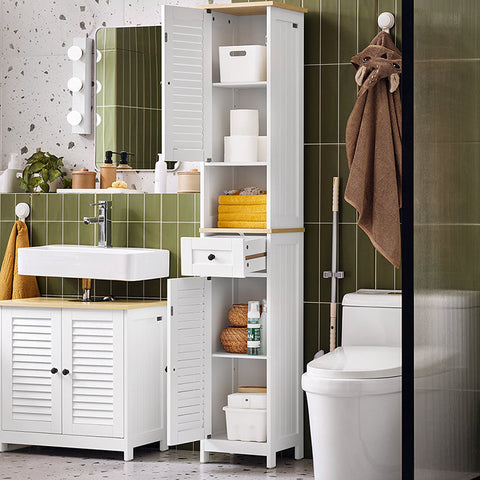 Rootz Tall Bathroom Cabinet - Tall Storage Cabinet - MDF Cabinet - Air Permeable Design - 32x170x30cm