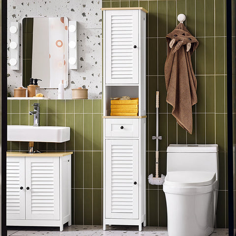 Rootz Tall Bathroom Cabinet - Tall Storage Cabinet - MDF Cabinet - Air Permeable Design - 32x170x30cm