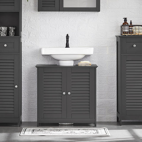 Rootz Modern Sink Base Cabinet - Bathroom Storage Cabinet - Dark Gray MDF Cabinet - Mold Prevention with Slatted Door - Spacious Storage with 2 Shelves - Dimensions 60cm x 58cm x 35cm