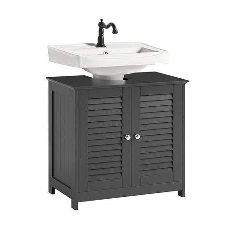 Rootz Modern Sink Base Cabinet - Bathroom Storage Cabinet - Dark Gray MDF Cabinet - Mold Prevention with Slatted Door - Spacious Storage with 2 Shelves - Dimensions 60cm x 58cm x 35cm