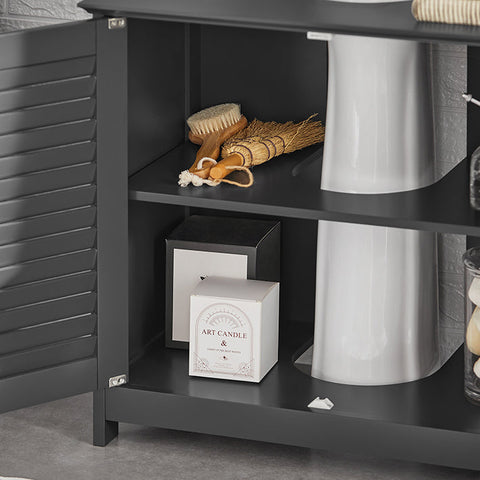 Rootz Modern Sink Base Cabinet - Bathroom Storage Cabinet - Dark Gray MDF Cabinet - Mold Prevention with Slatted Door - Spacious Storage with 2 Shelves - Dimensions 60cm x 58cm x 35cm
