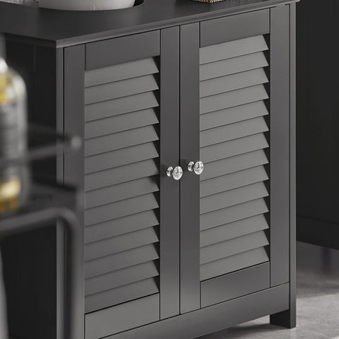 Rootz Modern Sink Base Cabinet - Bathroom Storage Cabinet - Dark Gray MDF Cabinet - Mold Prevention with Slatted Door - Spacious Storage with 2 Shelves - Dimensions 60cm x 58cm x 35cm