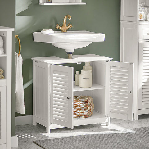 Rootz White Bathroom Sink Base Cabinet - Storage Cabinet - Slatted Door Design - Mold Prevention - Air Permeable - Decorative - 60cm x 58cm x 34cm