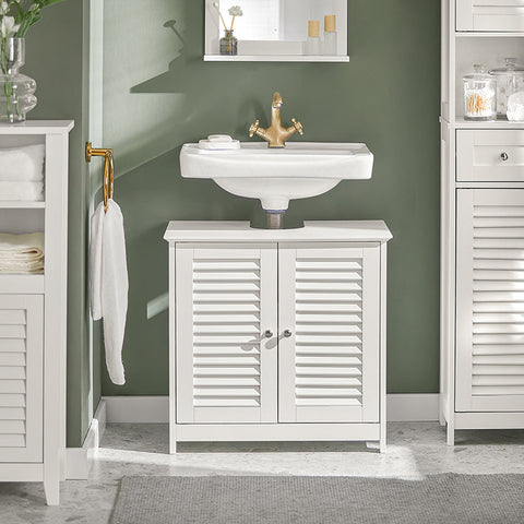 Rootz White Bathroom Sink Base Cabinet - Storage Cabinet - Slatted Door Design - Mold Prevention - Air Permeable - Decorative - 60cm x 58cm x 34cm