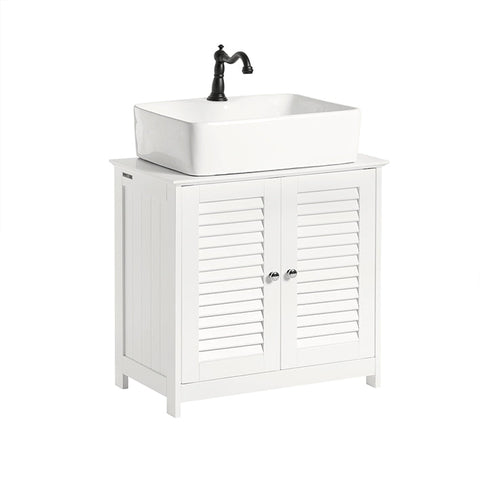 Rootz White Bathroom Sink Base Cabinet - Storage Cabinet - Slatted Door Design - Mold Prevention - Air Permeable - Decorative - 60cm x 58cm x 34cm