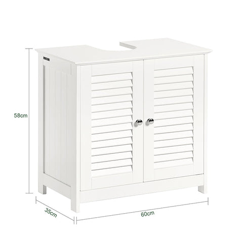 Rootz White Bathroom Sink Base Cabinet - Storage Cabinet - Slatted Door Design - Mold Prevention - Air Permeable - Decorative - 60cm x 58cm x 34cm