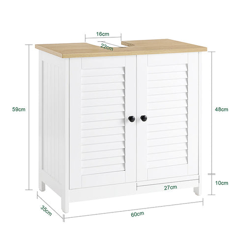 Rootz Bathroom Base Cabinet - Storage Unit - Slat Door Cupboard - Mold Prevention - 60x59x35cm