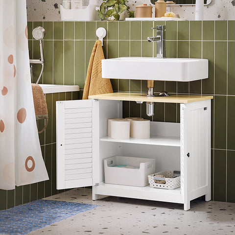Rootz Bathroom Base Cabinet - Storage Unit - Slat Door Cupboard - Mold Prevention - 60x59x35cm