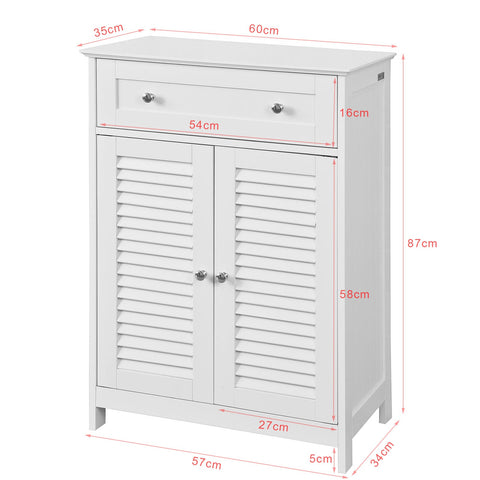 Rootz MDF Sideboard - Bathroom Dresser - Storage Cabinet - Air-Permeable Slatted Doors - Mold Prevention - Versatile Use - 60cm x 87cm x 35cm